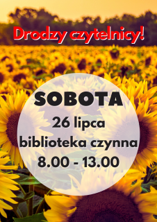 Biblioteka otwarta w sobotę 26 lipca 2025r.