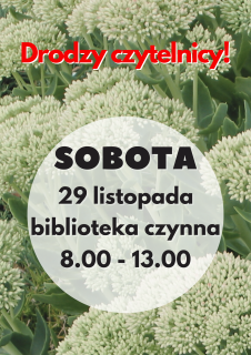 Biblioteka otwarta w sobotę 29 listopada 2025r.