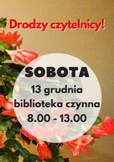 Biblioteka otwarta w sobotę 13 grudnia 2025r.
